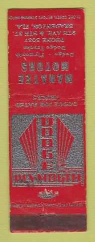 Matchbook Cover - Manatee Motors Dodge Plymouth Bradenton FL WEAR