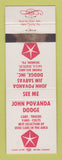 Matchbook Cover - John Povanda Dodge Sharon PA WEAR