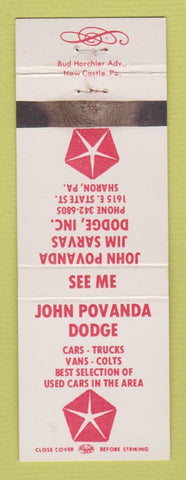 Matchbook Cover - John Povanda Dodge Sharon PA WEAR