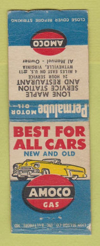 Matchbook Cover - Amoco oil gas Lone Maple Mytheville VA CREASED BOBTAIL