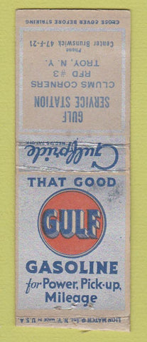 Matchbook Cover - Gulf oil gas Troy NY BOBTAIL