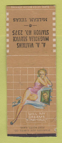 Matchbook Cover - AA Watkins Magnolia oil gas McLean TX pinup WEAR BOBTAIL