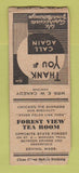 Matchbook Cover - Forest View Tea Room Erving MA WHITE BOBTAIL
