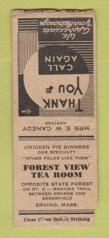 Matchbook Cover - Forest View Tea Room Erving MA WHITE BOBTAIL