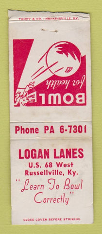 Matchbook Cover - Logan Lanes Bowling Russellville KY WEAR BOBTAIL