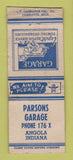 Matchbook Cover - Parsons Garage Angola IN BOBTAIL