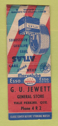 Matchbook Cover - Atlas Tires GU Imperial oil gas Vale Perkins QC WEAR BOBTAIL