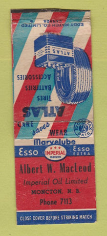 Matchbook Cover - Atlas Tires GU Imperial oil gas Moncton NB WEAR BOBTAIL