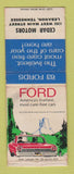 Matchbook Cover - 1963 Ford Cedar Motors Lebanon TN WEAR BOBTAIL