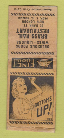 Matchbook Cover - Brass Rail Restaurant New London CT girlie WORN BOBTAIL