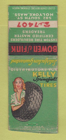 Matchbook Cover - Bowen and Fink Kelly Tires Holyoke MA WEAR #2 BOBTAIL