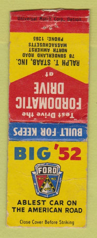 Matchbook Cover - 1952 Ford Ralph Staab North Amherst MA WORN BOBTAIL