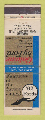 Matchbook Cover - 1962 Ford Galaxie Andrews Mercury Gilman IL WEAR