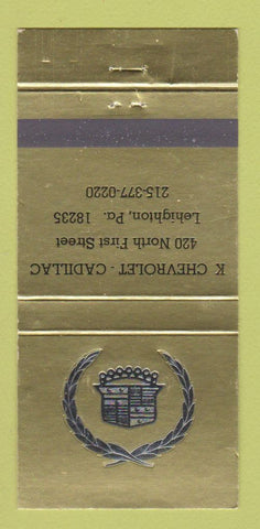 Matchbook Cover - K Chevrolet Cadillac Lehighton PA 30 Strike