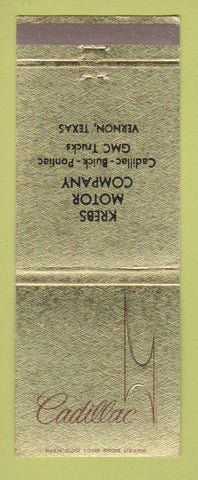 Matchbook Cover - Cadillac Krebs Buick Pontiac GMC Vernon TX