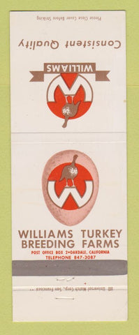 Matchbook Cover - Williams Turkey Breeding Oakdale CA