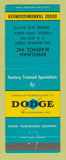 Matchbook Cover - Dodge Transmissions Binkelman Bearings Toledo OH