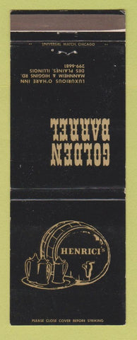 Matchbook Cover - Golden Barrel Des Plaines IL Henrici's