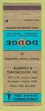 Matchbook Cover - Dodge Transmissions Winchester VA