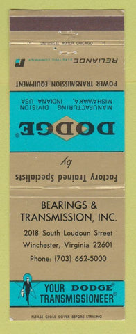Matchbook Cover - Dodge Transmissions Winchester VA