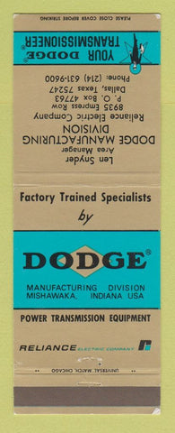Matchbook Cover - Dodge Transmissions Dallas TX