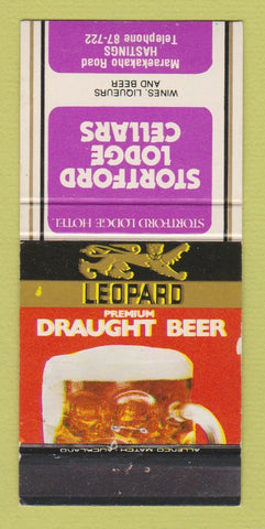 Matchbook Cover - Leopard Beer Stortford Lodge Cellars Hastings New Zealand