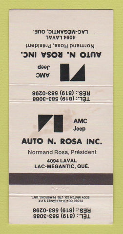 Matchbook Cover - AMC Jeep Auto N Rosa Lac Megantic QC STAINED 30 Strike