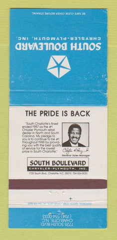 Matchbook Cover - South Boulevard Chrysler Plymouth Charlotte NC WEAR 30 Strike