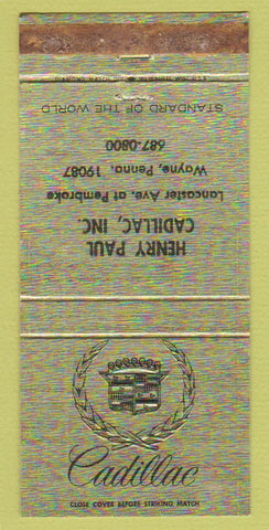 Matchbook Cover - Henry Paul Cadillac Wayne PA WORN 30 Strike