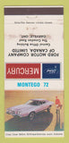 Matchbook Cover - 1972 Mercury Montego Ford Oakville ON STAINED 30 Strike