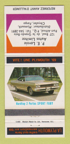 Matchbook Cover - 1969 Plymouth PE Lavoie Port Alfred QC Chrysler 30 Strike