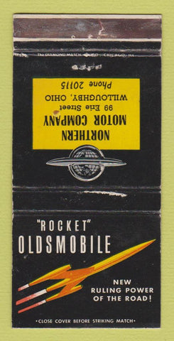 Matchbook Cover - Oldsmobile Rocket Northern Motors Willoughby OH WORN 30 Strike