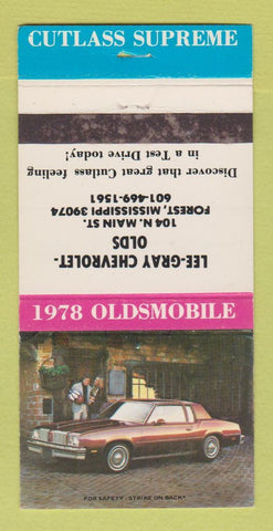 Matchbook Cover - 1978 Oldsmobile Lee Gray Chevrolet Forest MS WEAR 30 Strike