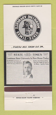 Matchbook Cover - State Times Baton Rouge LA Newspaper LSU 30 Strike