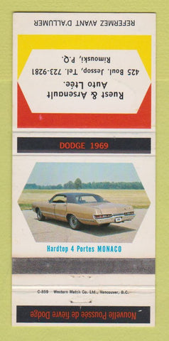 Matchbook Cover - 1969 Dodge Monaco Ruest Arsenault Rimouski QC WEAR 30 Strike