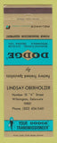 Matchbook Cover - Dodge Transmissions Lindsay Oberholzer Wilmington DE