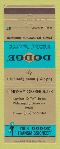 Matchbook Cover - Dodge Transmissions Lindsay Oberholzer Wilmington DE