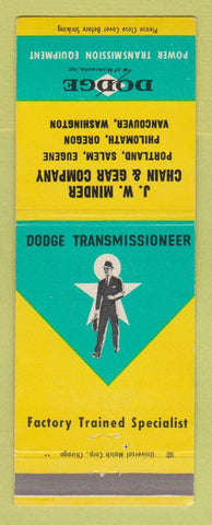 Matchbook Cover - Dodge Transmissions JW Minder Portland Salem Eugene OR
