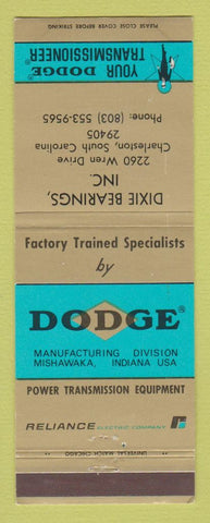 Matchbook Cover - Dodge Transmissions Dixie Bearings Charleston SC