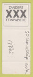 Matchbook Cover - XXX Zanders Paper Germany BLUE SAMPLE
