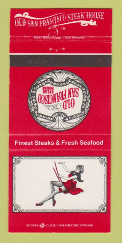 Matchbook Cover - Old San Francisco Steak girlie Dallas Austin TX 30 Strike