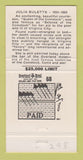 Matchbook Cover - Overland Hotel Casino Reno NV Julia Bulette 30 Strike