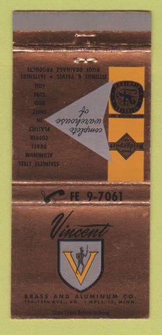 Matchbook Cover - Vincent Brass Aluminum Minneapolis MN girlie 30 Strike