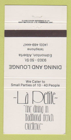 Matchbook Cover - La Petite Restaurant Edmonton AB 30 Strike