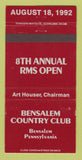 Matchbook Cover - Bensalem Country Club PA RMS 1992 WEAR 30 Strike