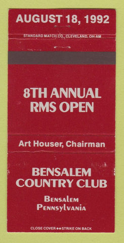 Matchbook Cover - Bensalem Country Club PA RMS 1992 WEAR 30 Strike