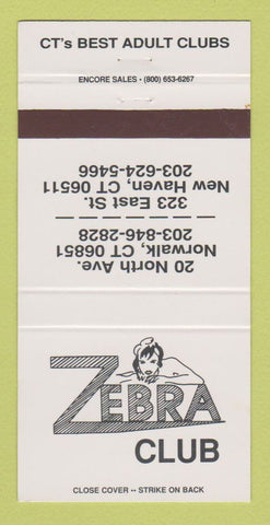 Matchbook Cover - Zebra Club Norwalk New Haven CT girlie Strip Club 30 Strike