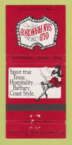 Matchbook Cover Old San Francisco Steak girlie San Antonio Houston TX 30 Strike