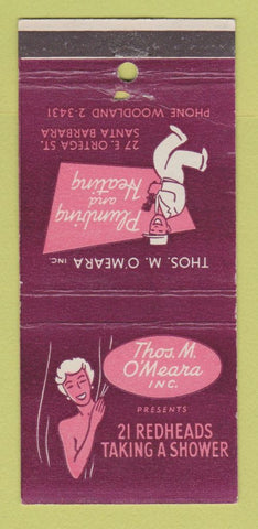 Matchbook Cover Thos O'Meara Plumbing Santa Barbara CA girlie 21 Strike Feature