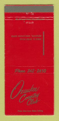 Matchbook Cover - Ozaukee Country Club Mequon WI 30 Strike
